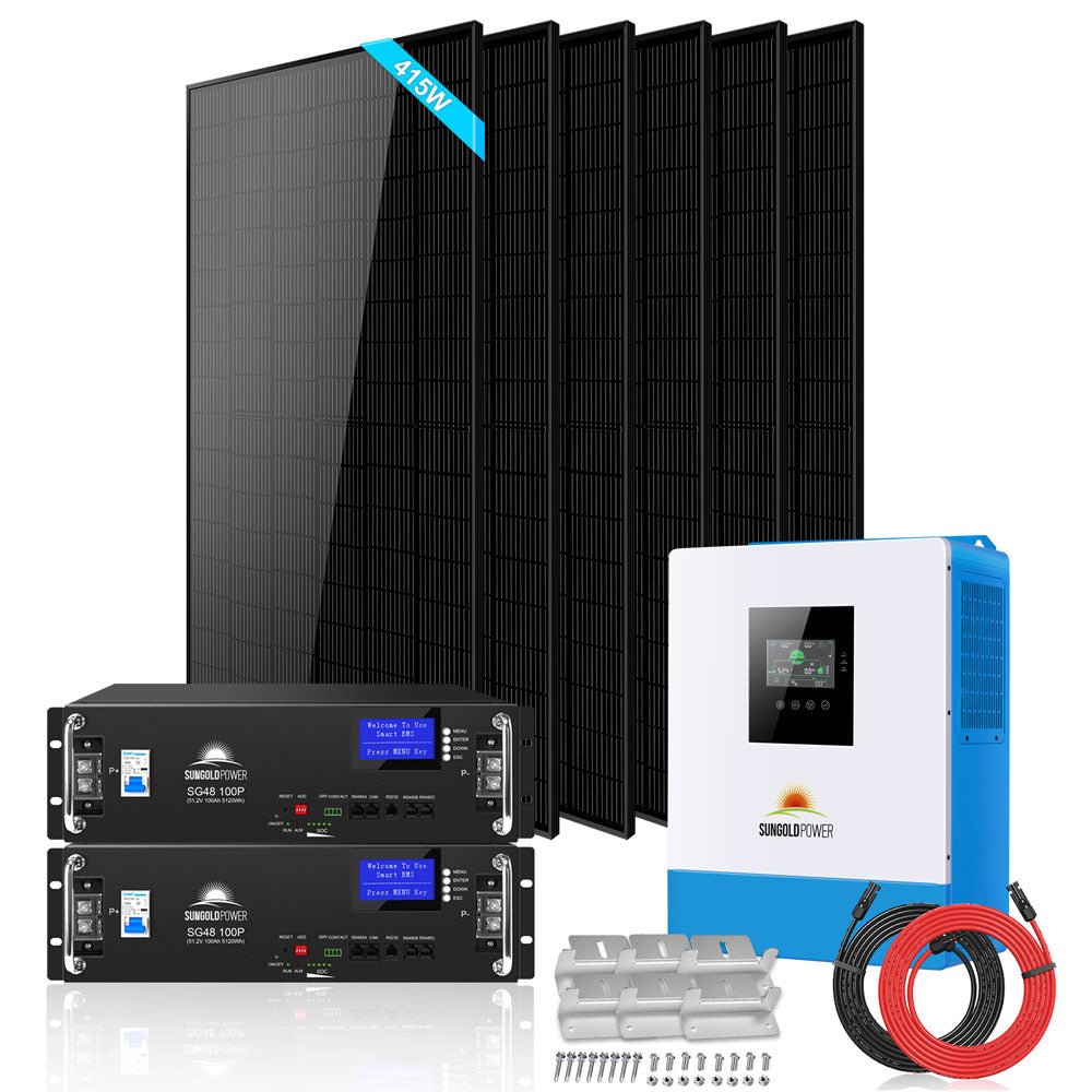 SunGold Power Off Grid Solar Kit | 5,000-8,000W Output - 10,240-30,720Wh Capacity - 2,490-14080W Solar | Server Rack LiFePO₄ Battery Bank | Choose a Bundle