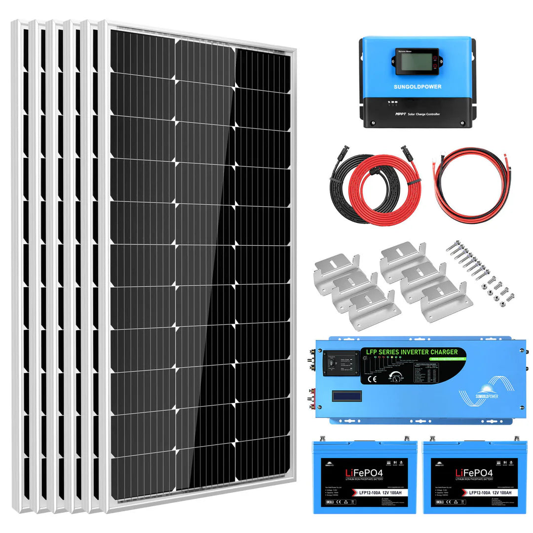 SunGold Power Off Grid Solar Kit | 3,000-12,000W Output - 5,120-10,240Wh Capacity - 800-5,400W Solar | Lithium Battery Bank | Choose a Bundle