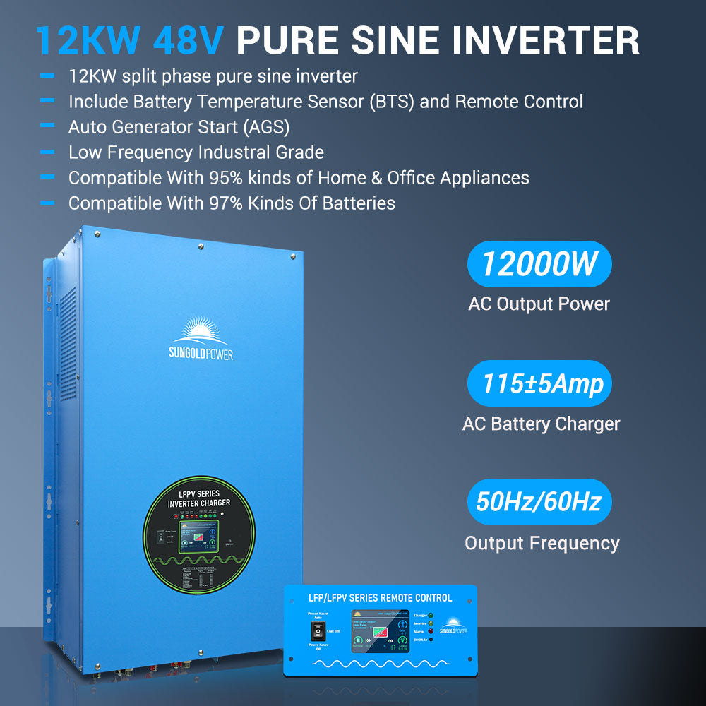 SunGold Power 48V Split Phase Pure Sine Wave Inverter Charger | 12,000W Output