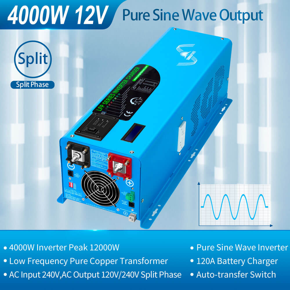 SunGold Power 12V Split Phase Pure Sine Wave Inverter | 4,000W Output | With Charger