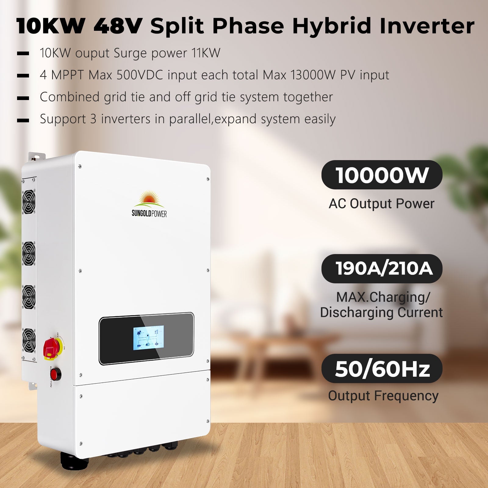 SunGold Power 48V Split Phase Hybrid Inverter | 10,000W Output | UL Rated | 5 Year Warranty