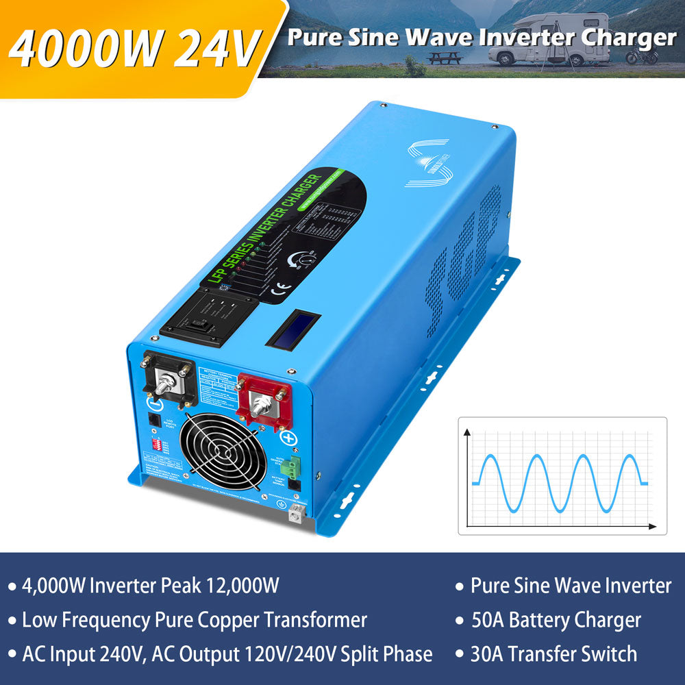 SunGold Power 24V Split Phase Pure Sine Wave Inverter | 4,000W Output | With Charger