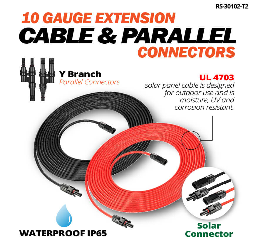 Rich Solar 10 Gauge Solar Panel Extension Cable Wire with Parallel Connectors | 30-50ft