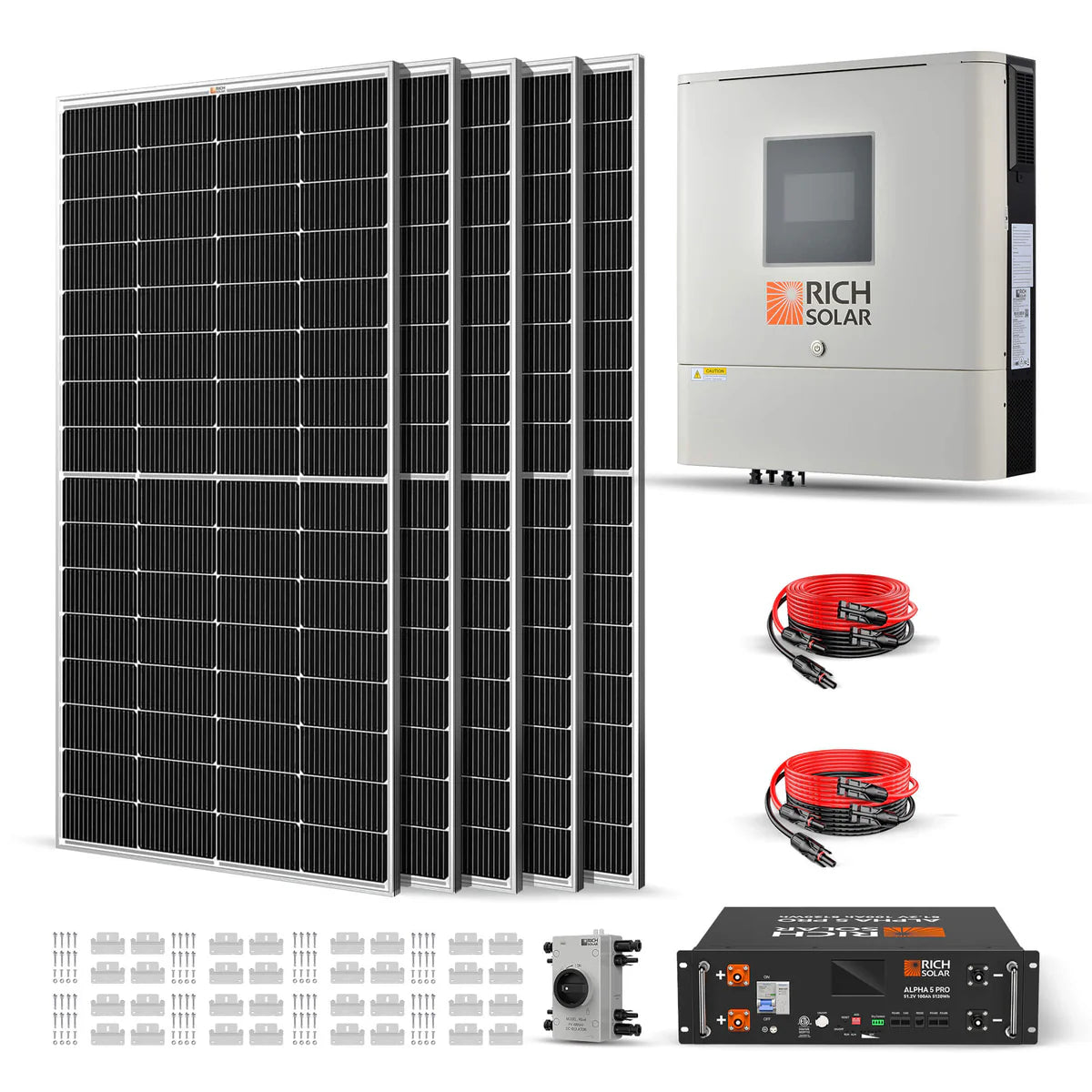 Rich Solar Off-Grid Solar Kit | 6,500-13,000W Output - 5,120-40,960Wh Capacity - 1,250-8,000W Solar | ALPHA 5 PRO Battery Bank | Choose a Bundle