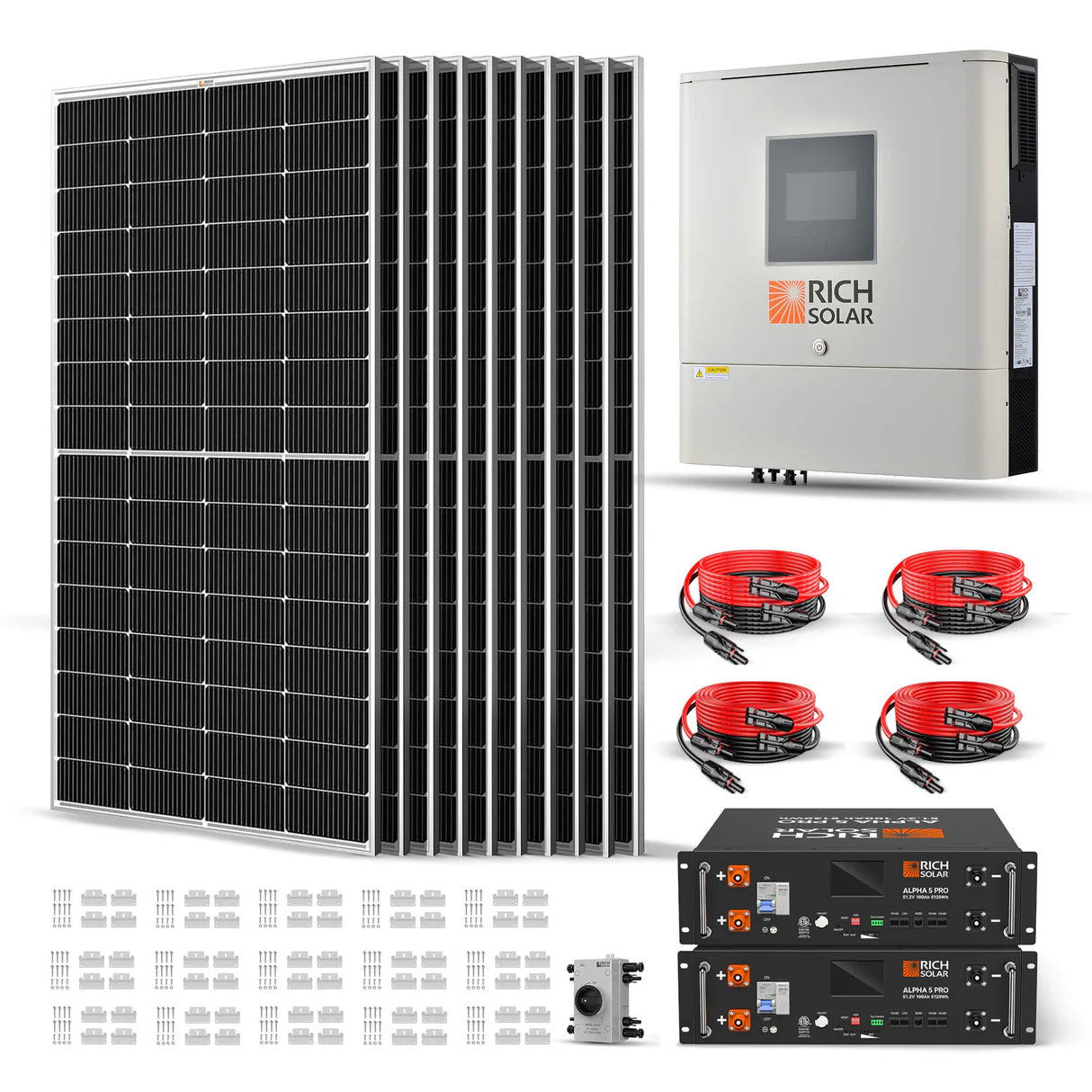 Rich Solar Off-Grid Solar Kit | 6,500-13,000W Output - 5,120-40,960Wh Capacity - 1,250-8,000W Solar | ALPHA 5 PRO Battery Bank | Choose a Bundle