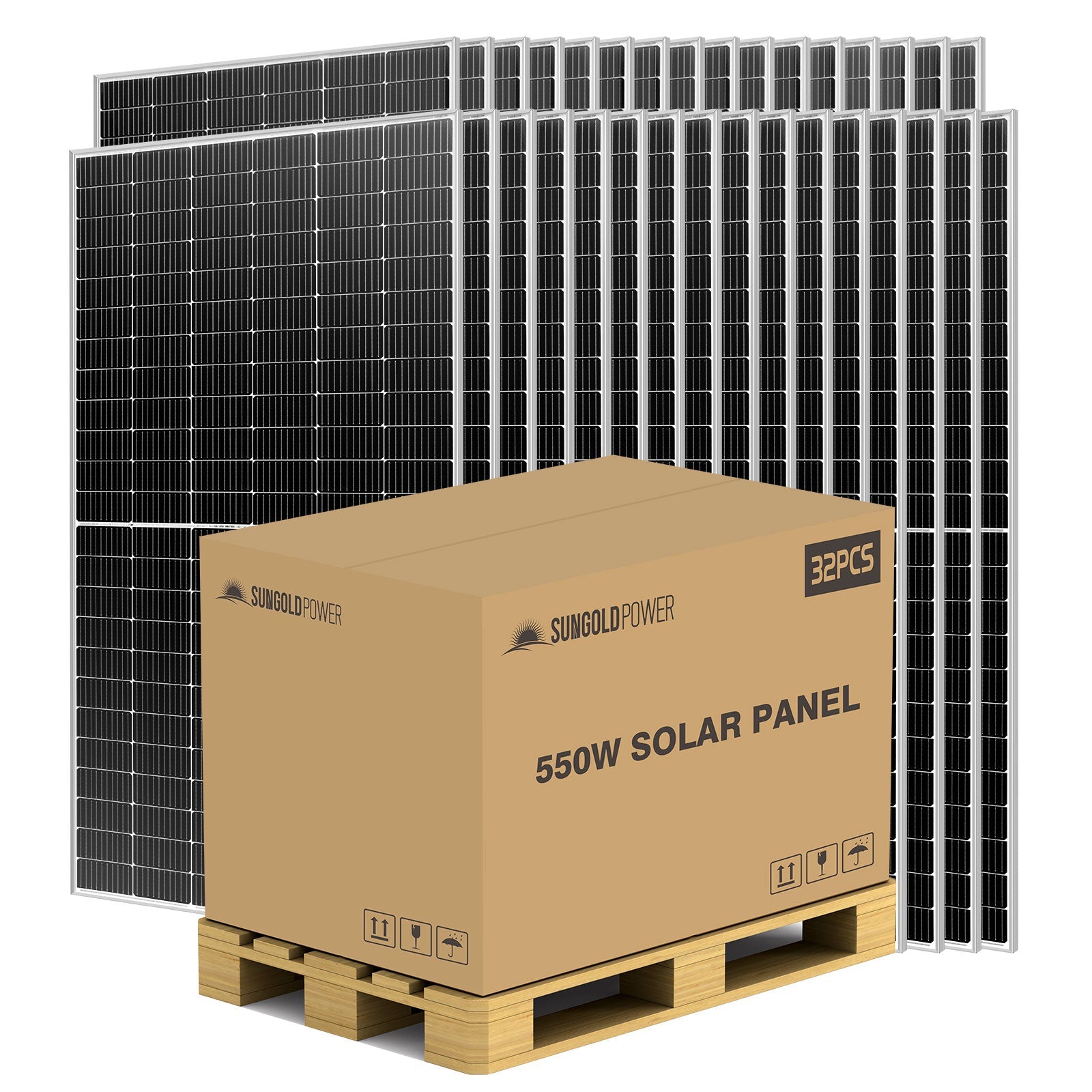 SunGold Power Monorystalline PERC Bulk Solar Panels | 550W | 32 Panels per Pallet | 25 Year Warranty