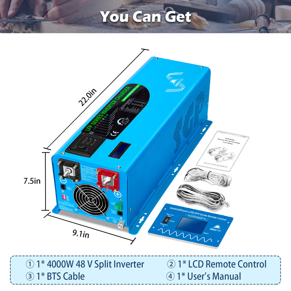 SunGold Power 48V Split Phase Pure Sine Wave Inverter | 4,000W Output | With Charger | UL1741 Standard