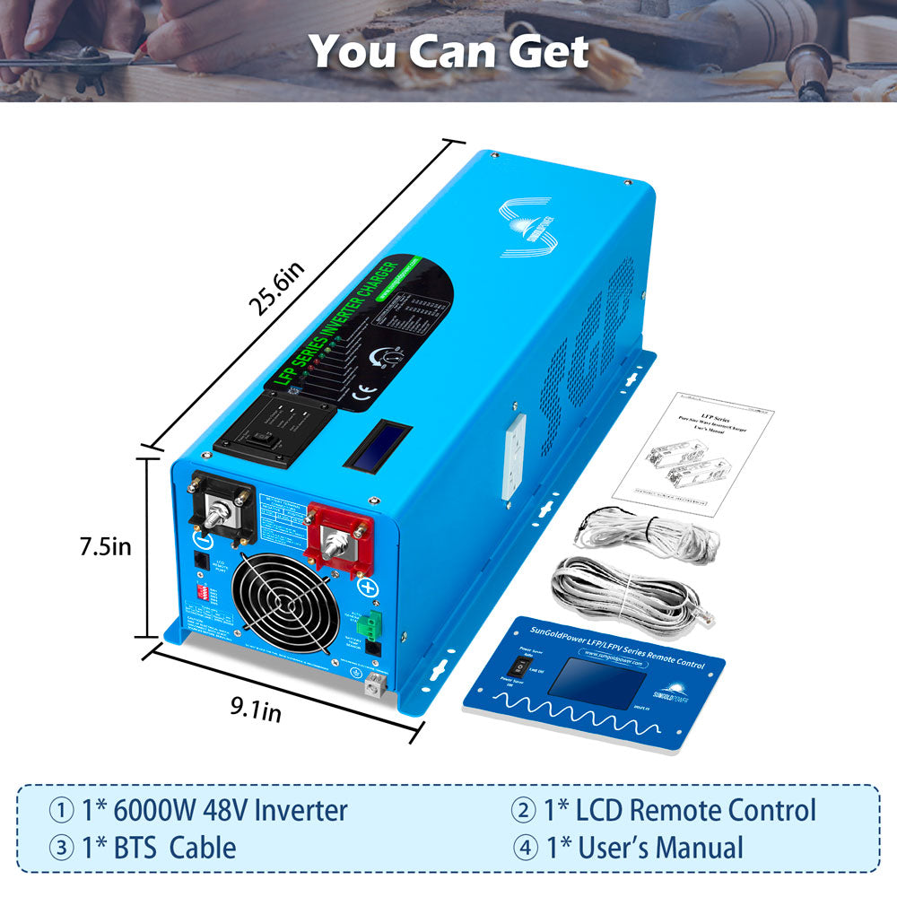 SunGold Power 48V Split Phase Pure Sine Wave Inverter | 6,000W Output | With Charger | UL1741 Standard