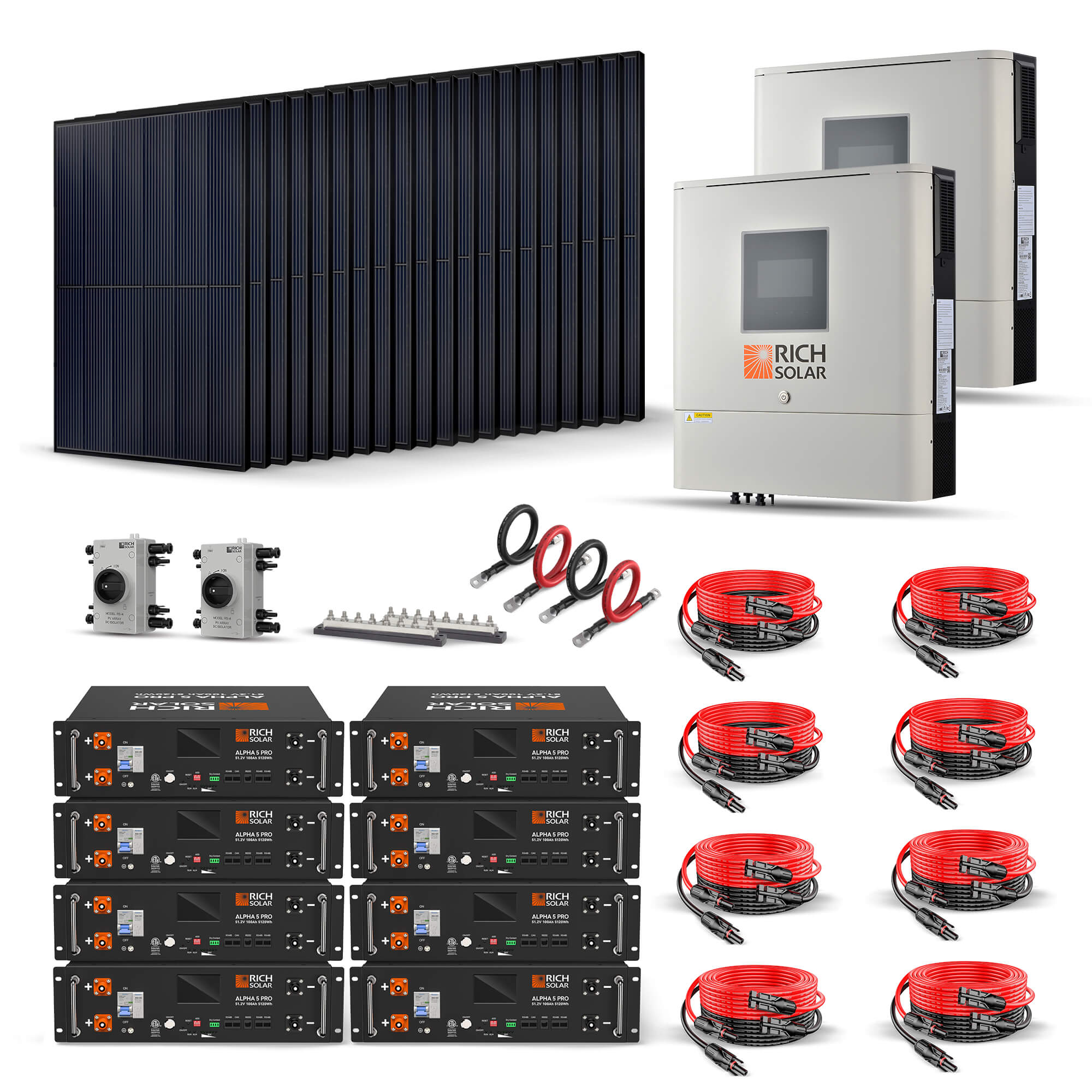 Rich Solar Off-Grid Solar Kit | 6,500-13,000W Output - 5,120-40,960Wh Capacity - 1,250-8,000W Solar | ALPHA 5 PRO Battery Bank | Choose a Bundle