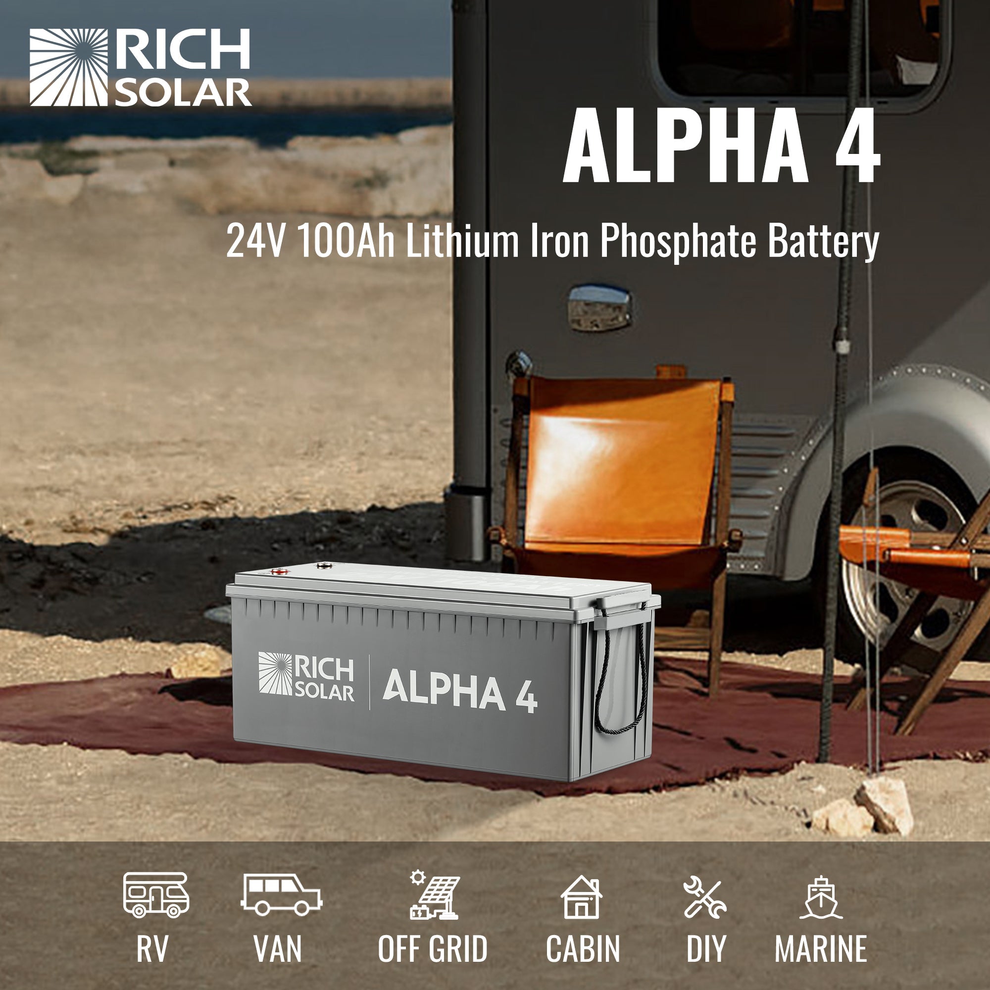 Rich Solar ALPHA 4 LiFePO₄ Battery | 2,560Wh Capacity | 24V - 100Ah  | UL1973 Certified | 5 Year Warranty